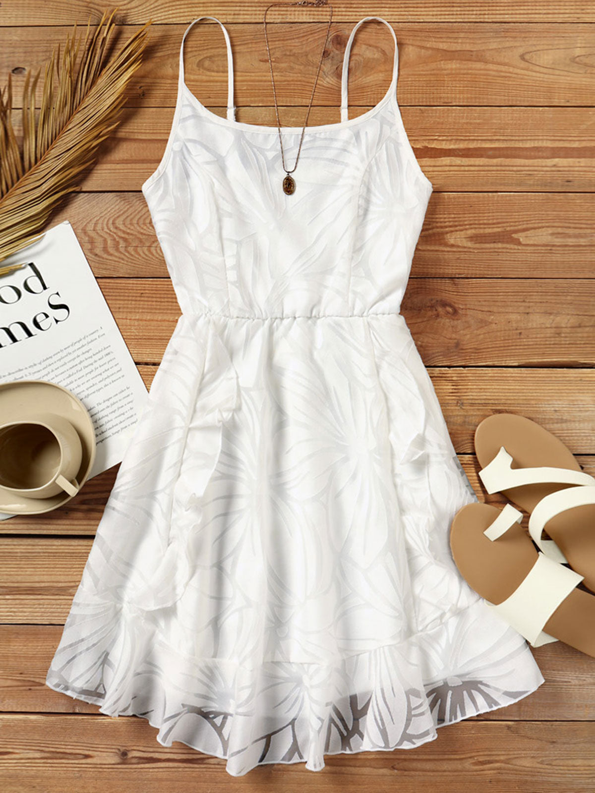 Women&#39;s Floral Ruffled Spaghetti Strap Mini Dress 2023 Summer New Casual Sleeveless Mini Dress Printing Beach Cutout Party Dress