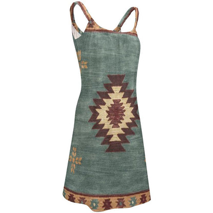 Summer Boho Western Ethnic Printed Sexy Beach Dress Women Sleeveless Dresses Aztec Vintage Beachwear Girls Sling Night Dress