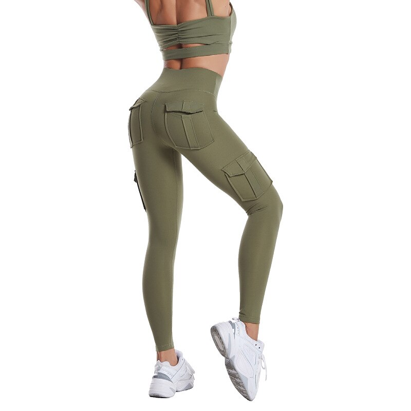 Multi-pocket Pants Yoga Leggings High Waist Solid Color Yoga Pants For Women Sporting Workout Leggins Elastic Slim Pant