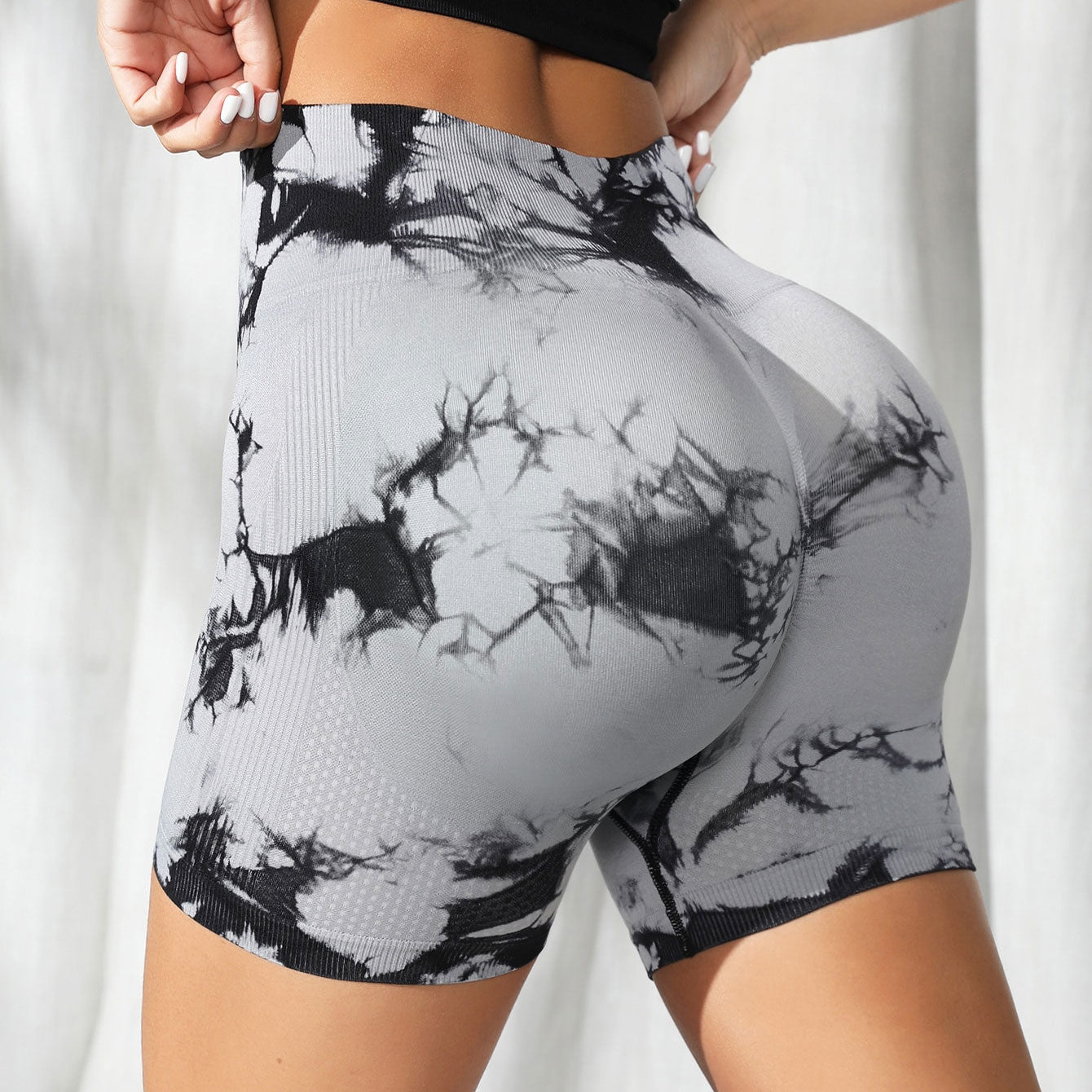 Tie dye Seamless Fitness Shorts Women High Waist Push Up Shorts Gym Workout Sport Tights Pants Running Sexy Peach Yoga Shorts