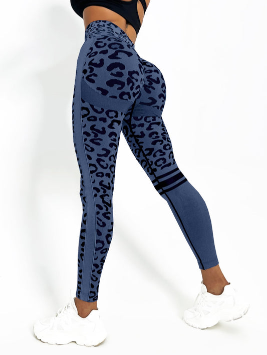 Leopard Print Quick Drying Running Yoga Leggings, Sexy High Waist Butt-lifting Fitting Outwear Long Pants, Women&#39;s Activewear