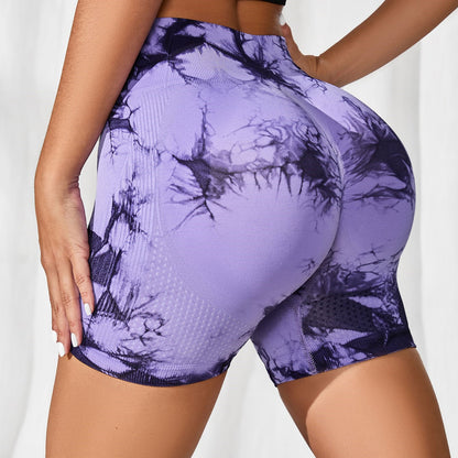 Tie dye Seamless Fitness Shorts Women High Waist Push Up Shorts Gym Workout Sport Tights Pants Running Sexy Peach Yoga Shorts